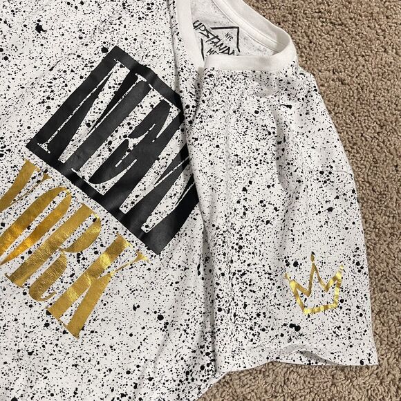 New York Shirt Men Medium White Gold Dalmatian Splatter NYC Upstanders Slim Fit - Picture 4 of 9